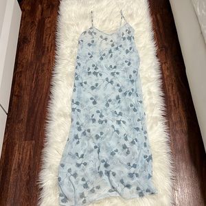 Calvin Klein Light Blue With Navy Blue Leafs See Through Medium  cover-up Dress